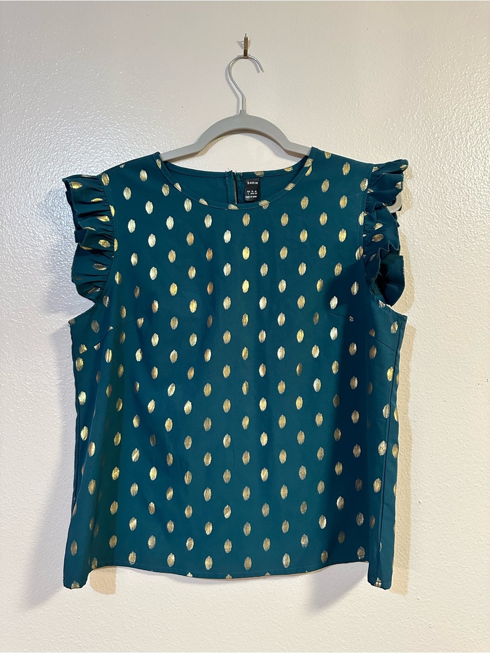 SHEIN Teal Sleeveless Camisole with Gold Metallic Dot Pattern